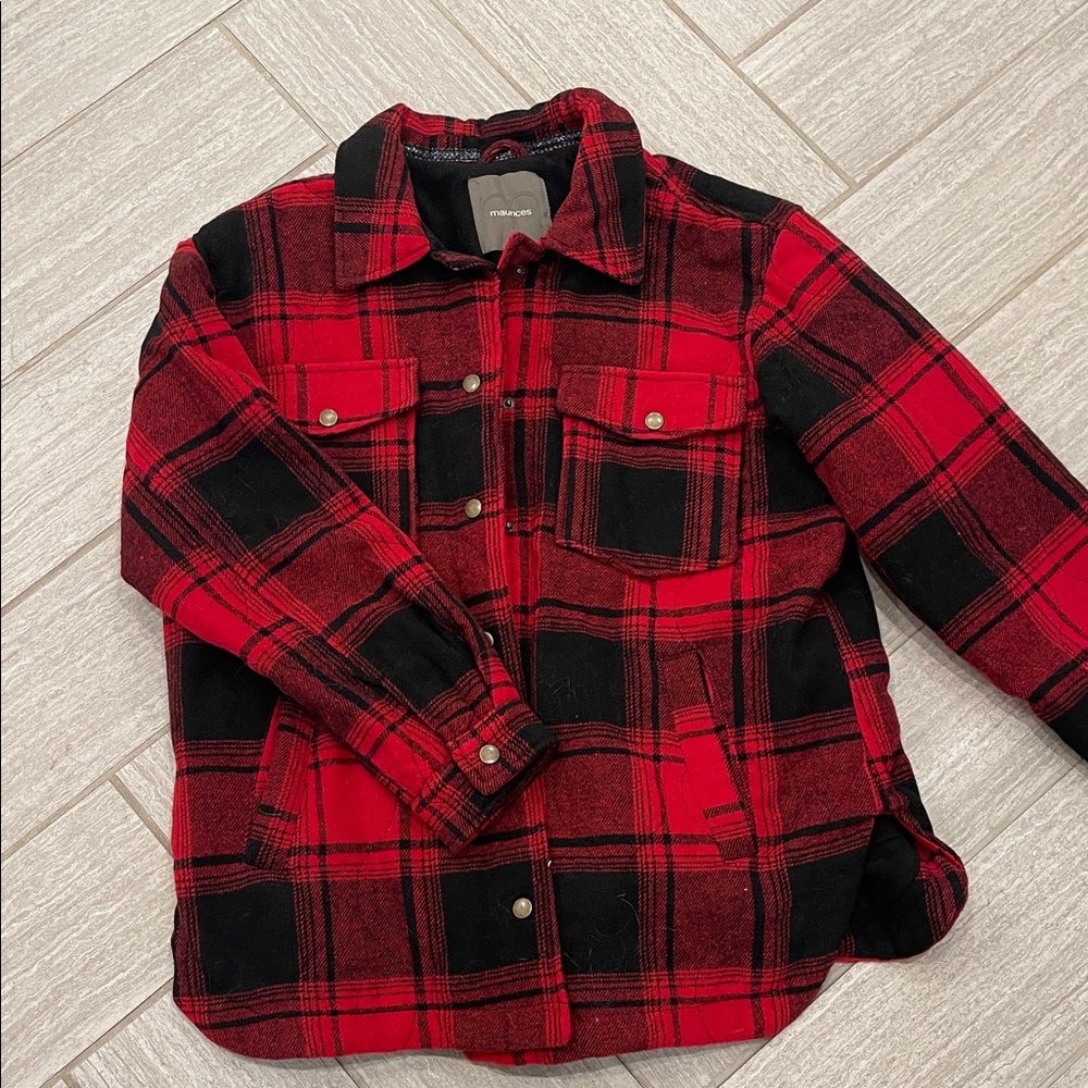 Maurices Red and Black Plaid Shacket